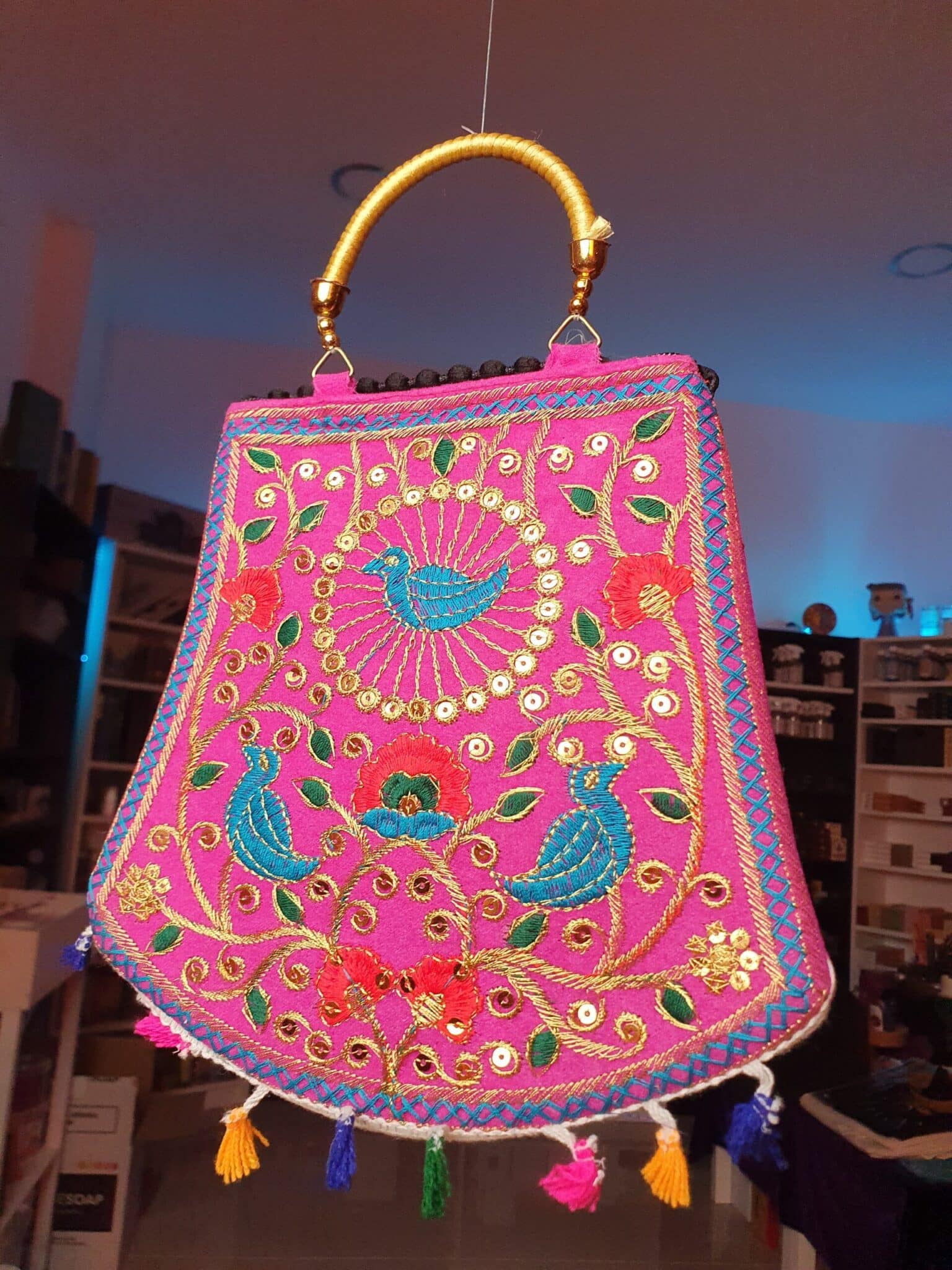 bolso hindú aves rosa