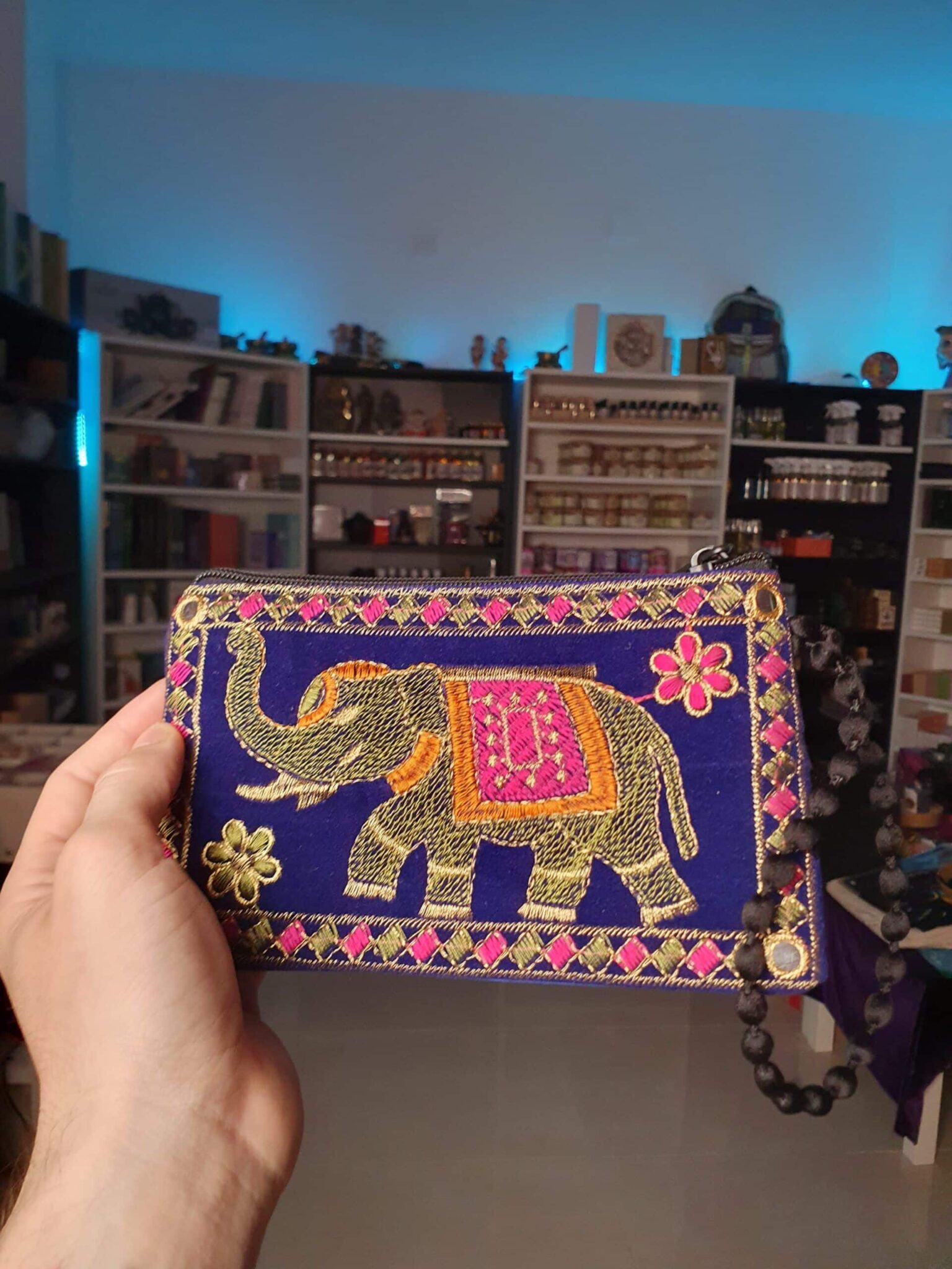 Monedero hindú azul elefante dorado