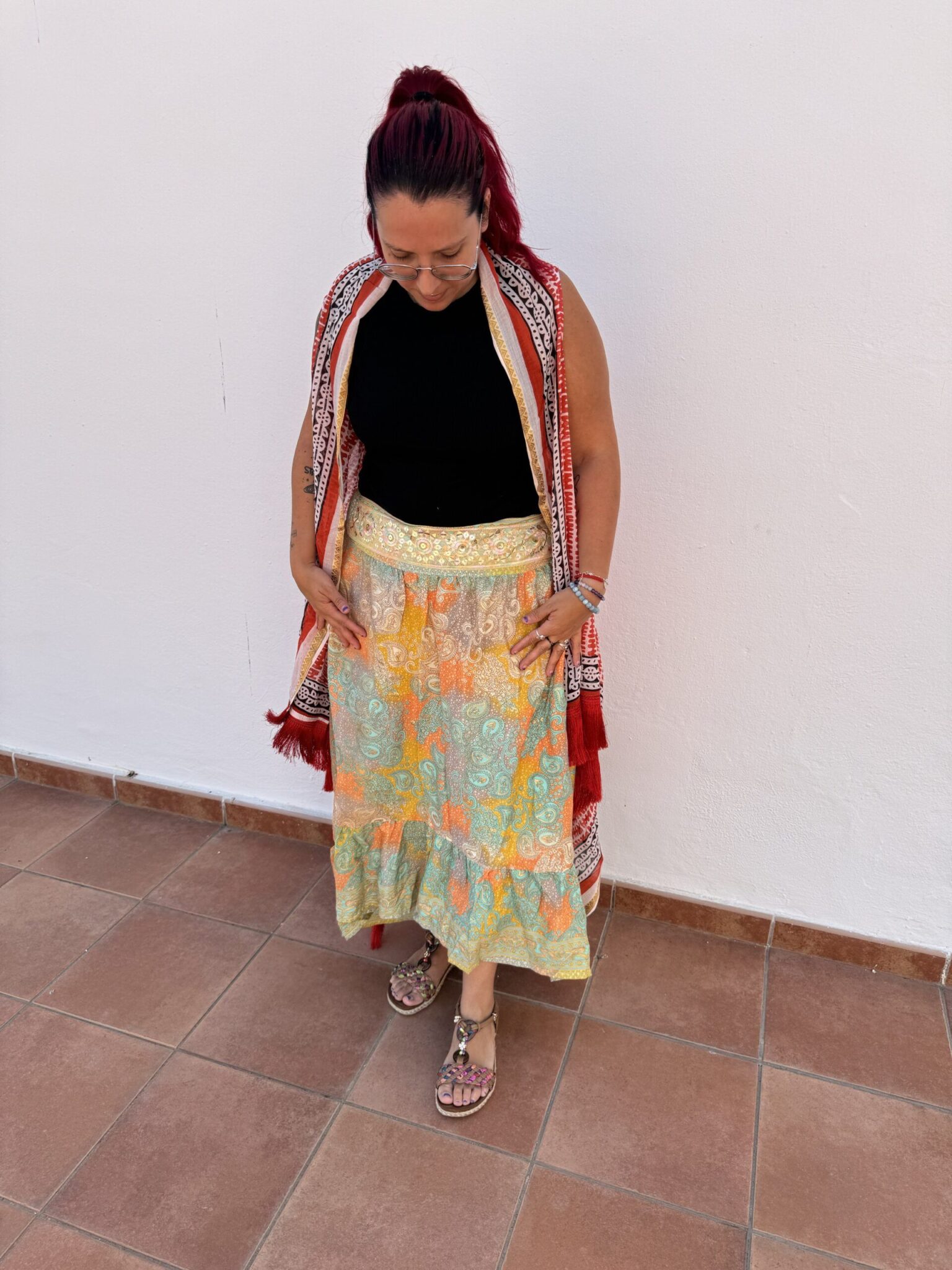 Falda seda pastel melocotón