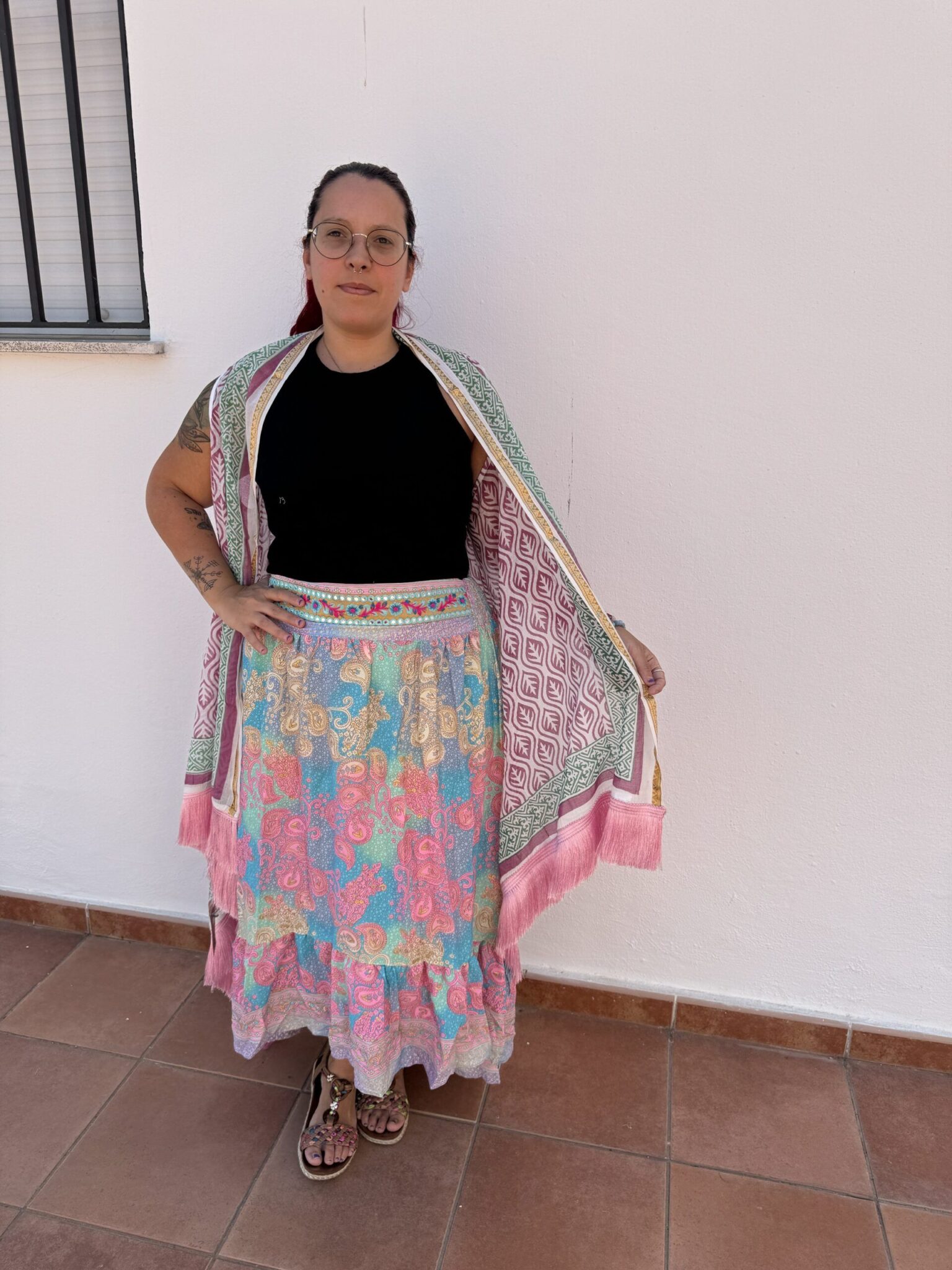 Chaleco marroquí rosa/verde