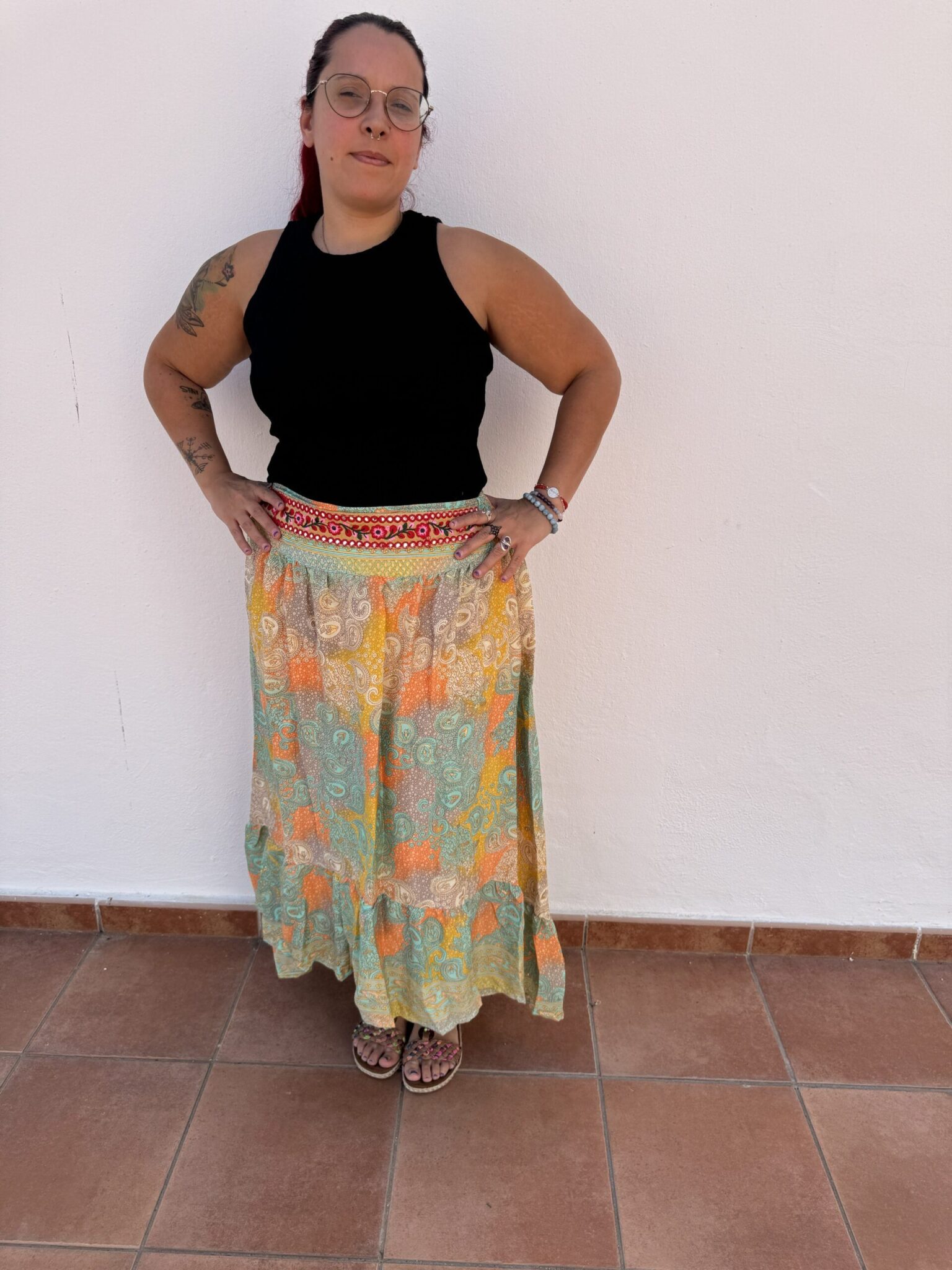 Falda seda pastel mandarina