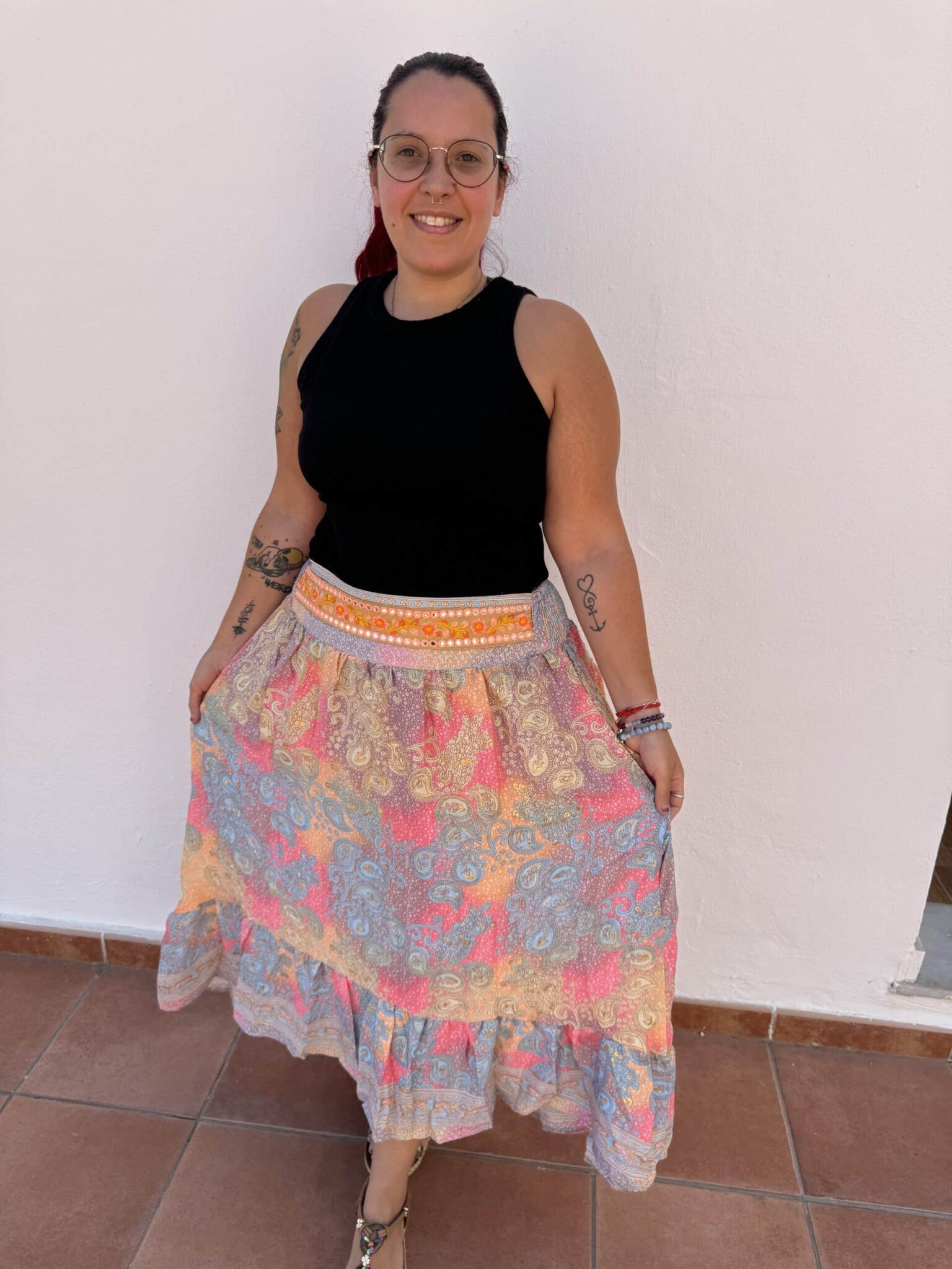 Falda seda pastel arcoíris