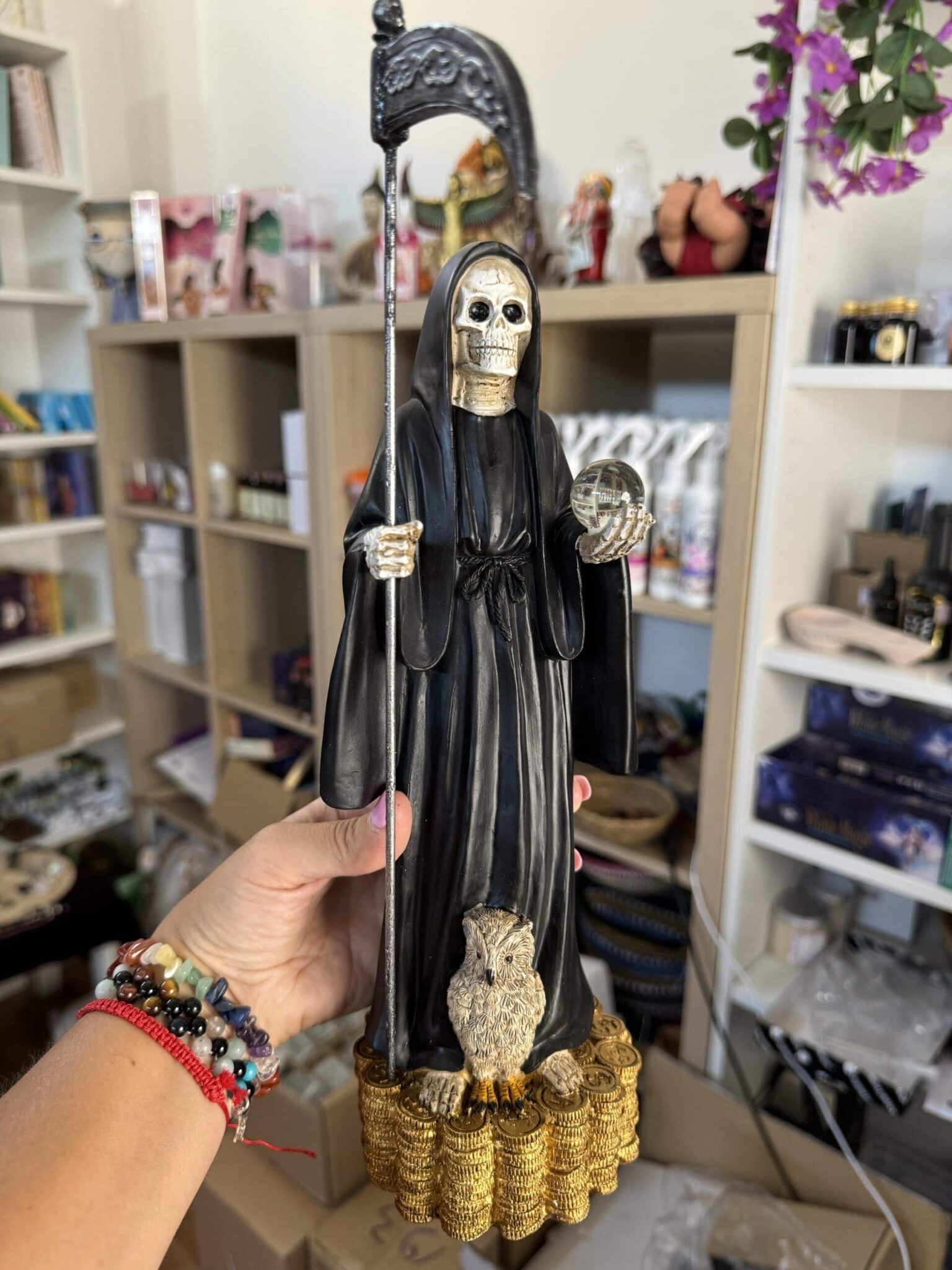 Figura santa muerte 30 cm con búho