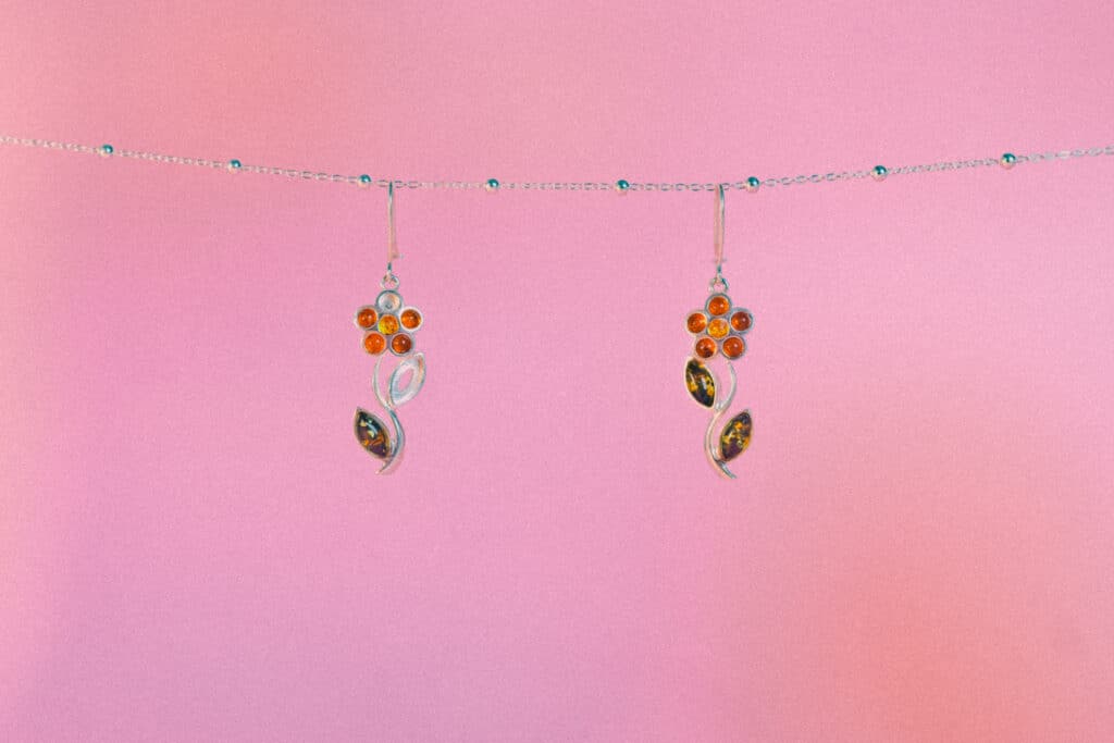 pendiente flores de ambar baltico