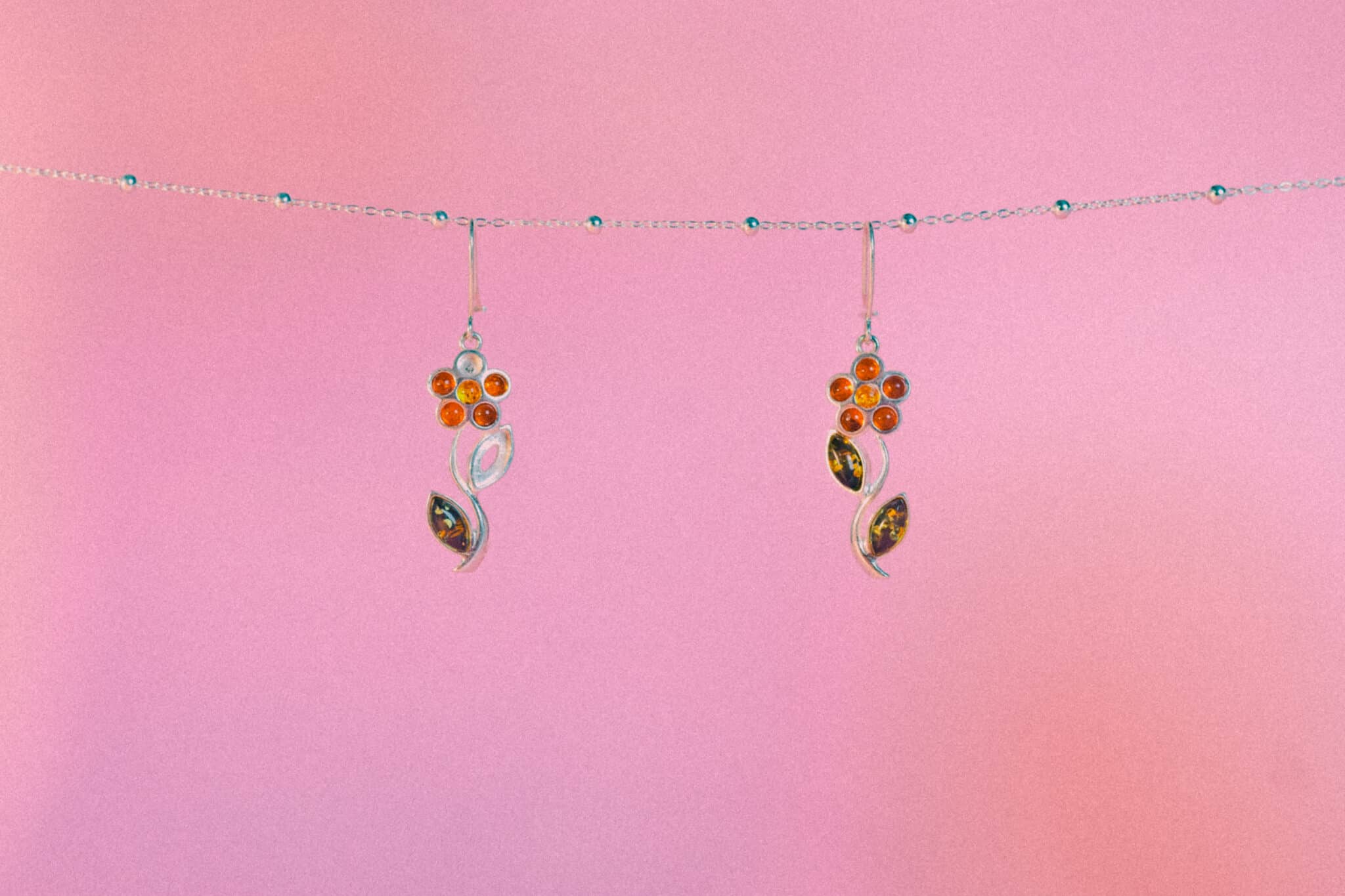 pendiente flores de ambar baltico