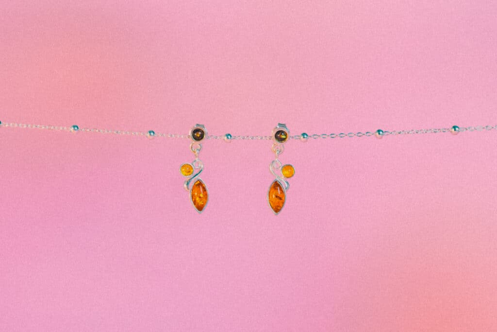 pendiente gota 2 colores ambar baltico