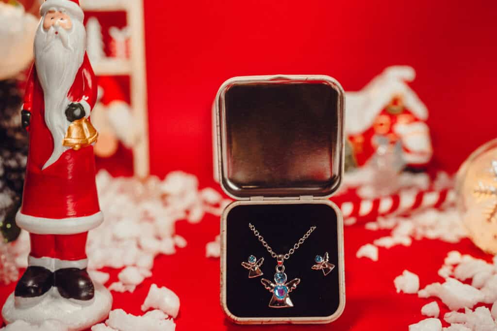 colgante + pendientes angel de acero circonita azul