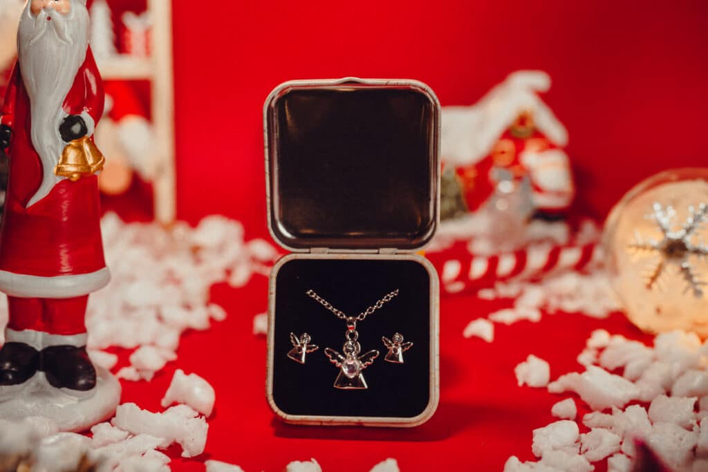 colgante + pendientes angel de acero circonita blanca