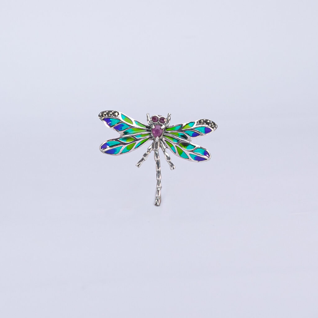 colgante y broche libelula rubi