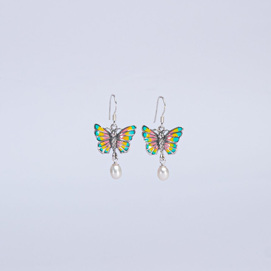 pendientes mariposa verde + perla