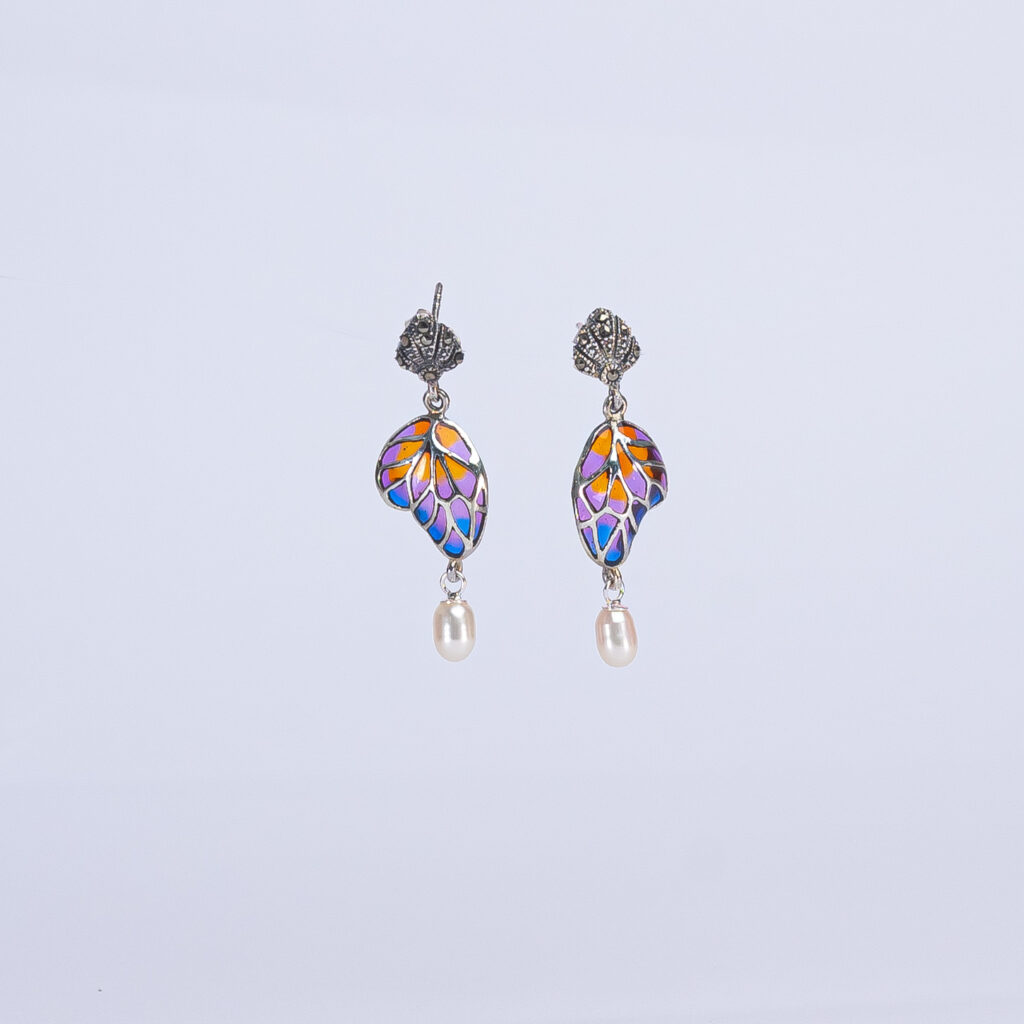 pendientes ala gruesa naranja + perla