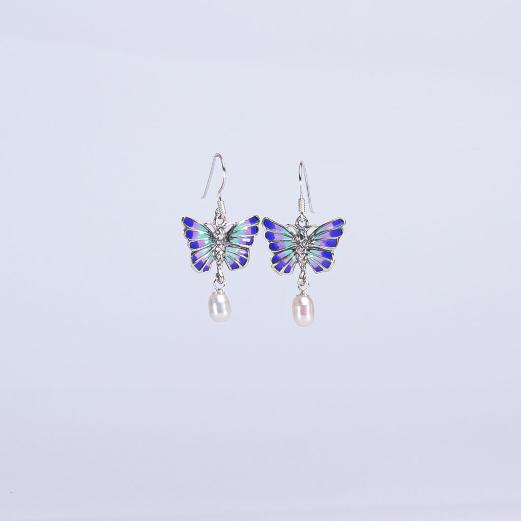 pendientes mariposa lila + perla