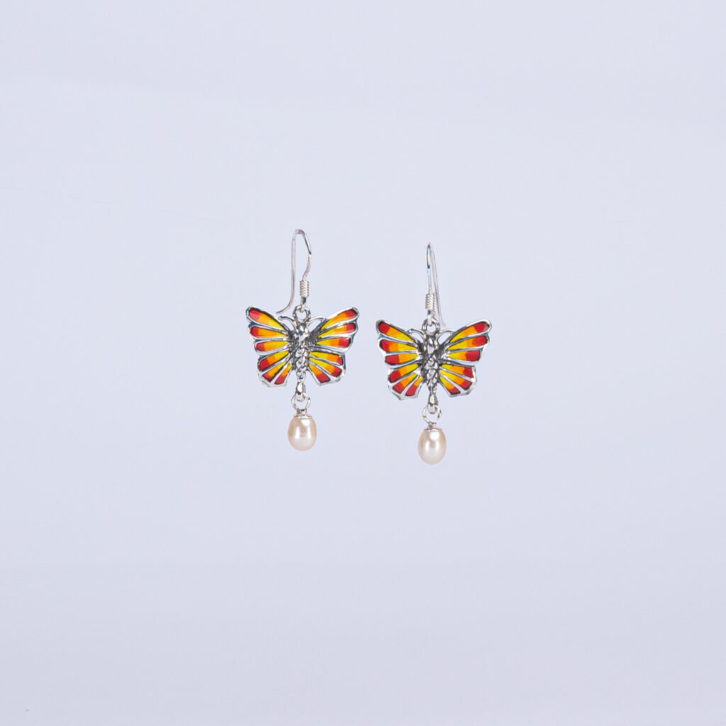 pendientes mariposa naranja + perla