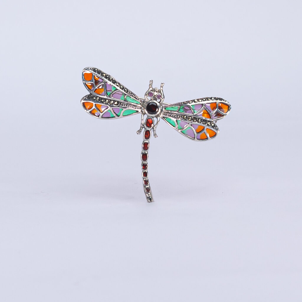 colgante broche libelula granate