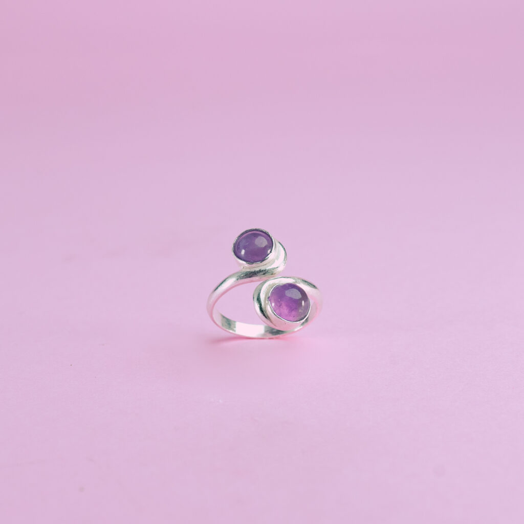 anillo ajustable amatista plata