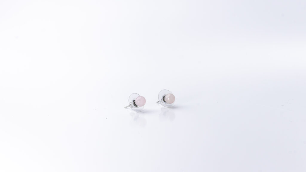 pendiente bola mineral 6 mm cuarzo rosa