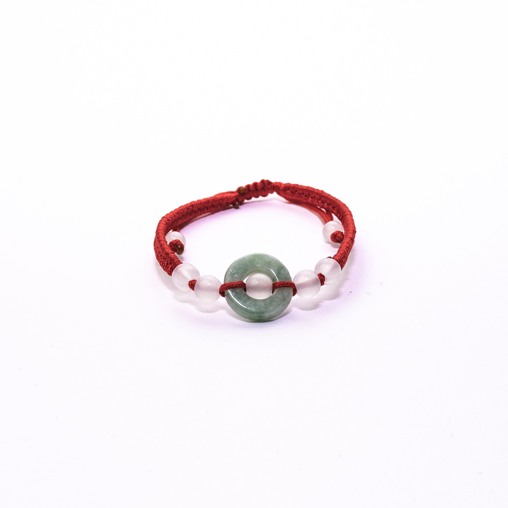 Pulsera bola macrame jade y cuarzo rosa